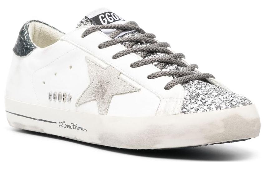 حذاء Golden Goose رياضي نسائي أبيض بجليتر فضي - رفعة