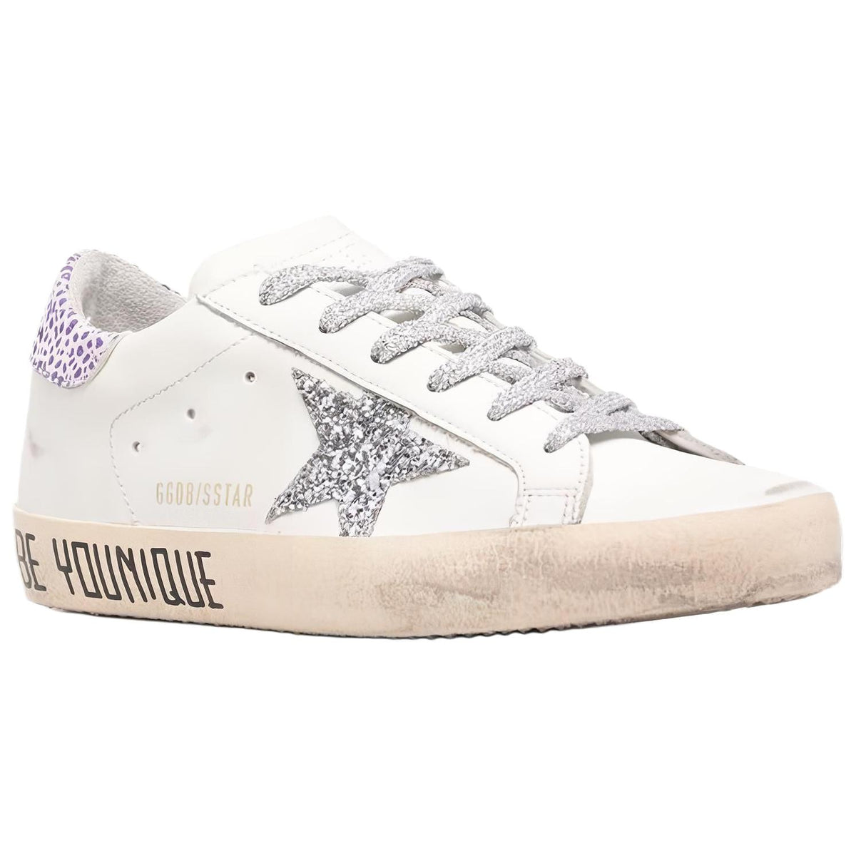 حذاء رياضي Golden Goose Super-Star أبيض بنجمة فضية نسائي - رفعة