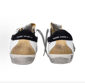 Golden Goose Super-Star Leather Round Toe Lace-up Flat Low-top  Stylish Sneakers, Men's, White and Green Distressed Style