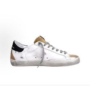 Golden Goose Super-Star Leather Round Toe Lace-up Flat Low-top  Stylish Sneakers, Men's, White and Green Distressed Style