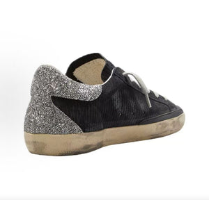 حذاء رياضي Golden Goose Super-Star أسود بجليتر فضي - رفعة