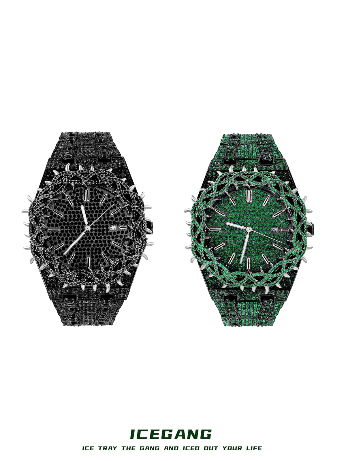 ICEGANG colored diamond Thorn Crown series full diamond oak watch European and American hiphop heavy industry watch gift box