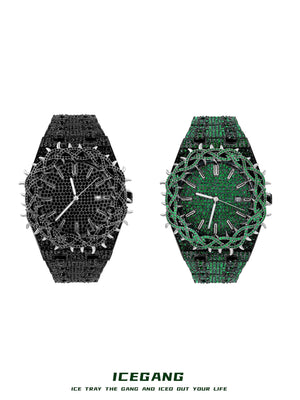ICEGANG colored diamond Thorn Crown series full diamond oak watch European and American hiphop heavy industry watch gift box