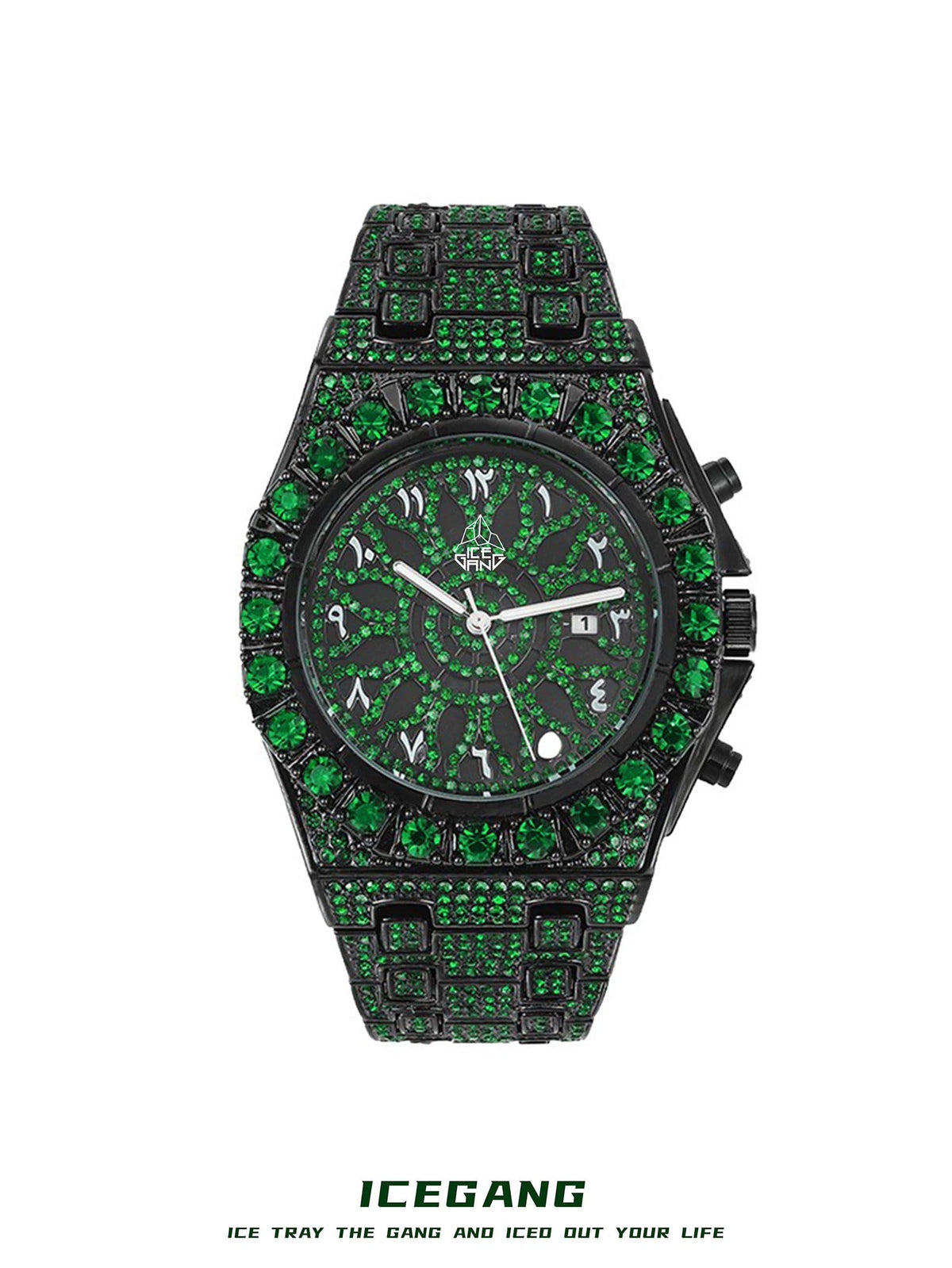 ICEGANG Green Kaleidoscope Full Diamond Watch for Men and Women 24fw New Fashion Trend Watch Gift Box