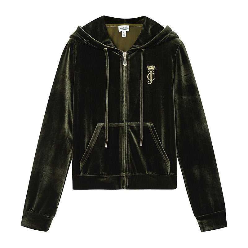 Juicy Couture [Watery Velvet] Jacket Women's Hooded Green Top - رفعة
