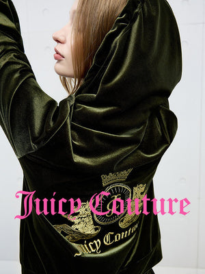 Juicy Couture [Watery Velvet] Jacket Women's Hooded Green Top - رفعة