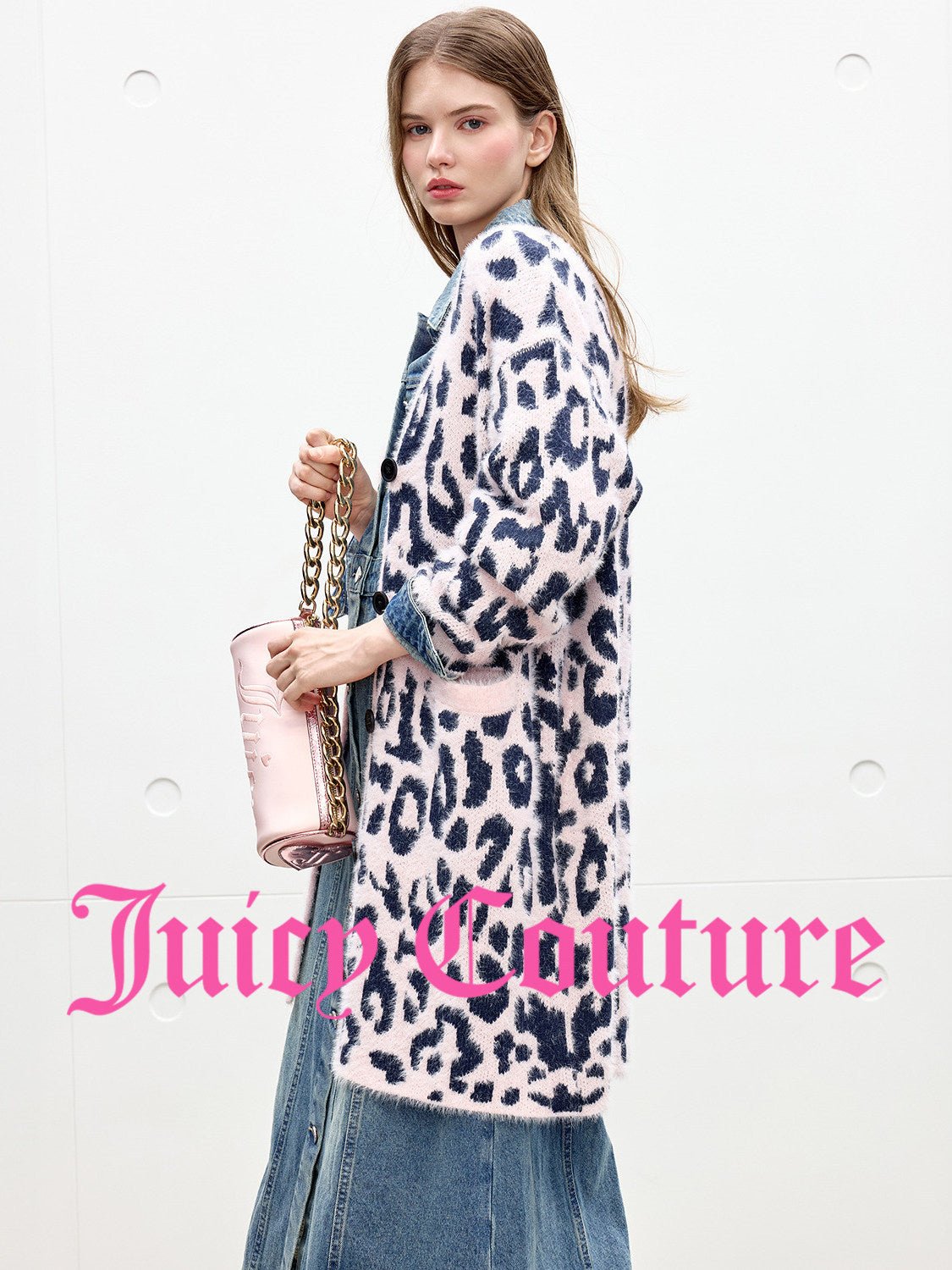 كارديغان نسائي Juicy Couture ميدي بنقشة النمر جاكار وردي - رفعة