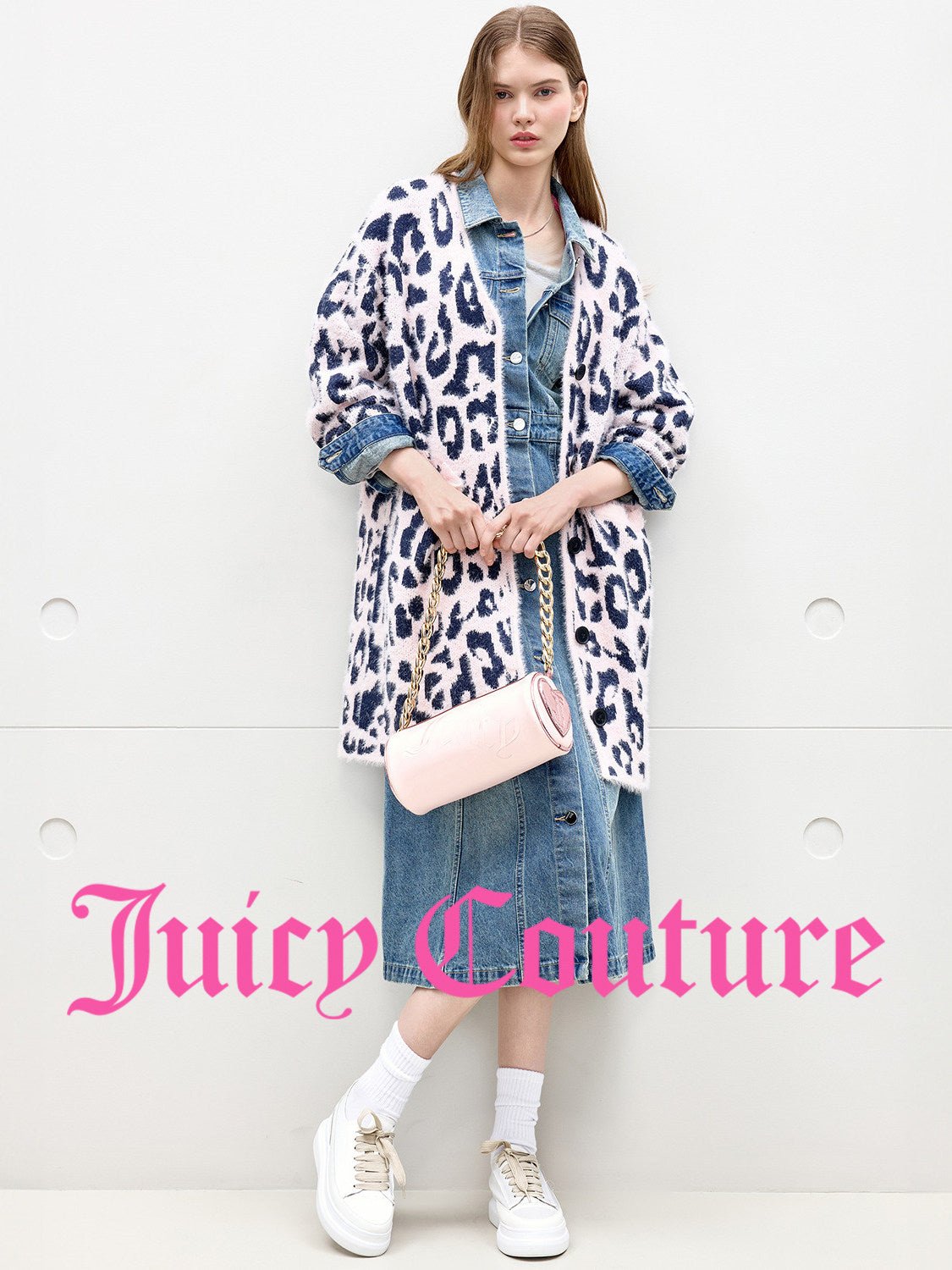 كارديغان نسائي Juicy Couture ميدي بنقشة النمر جاكار وردي - رفعة