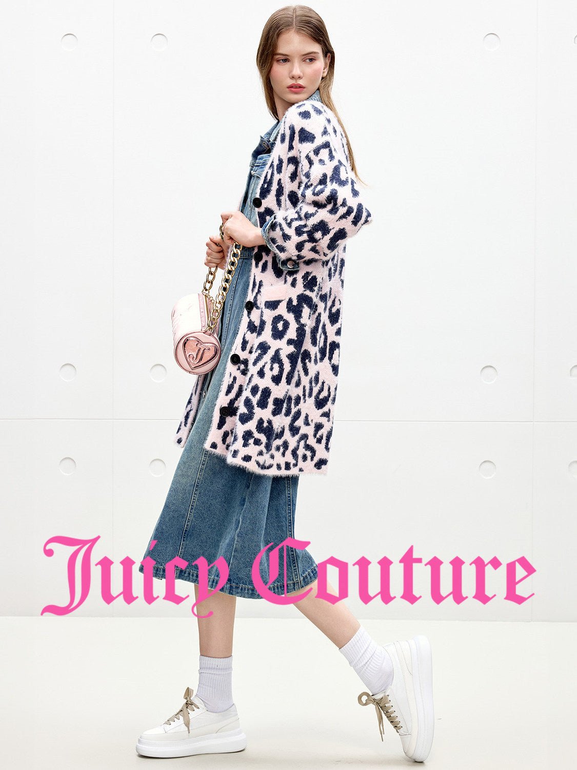 كارديغان نسائي Juicy Couture ميدي بنقشة النمر جاكار وردي - رفعة