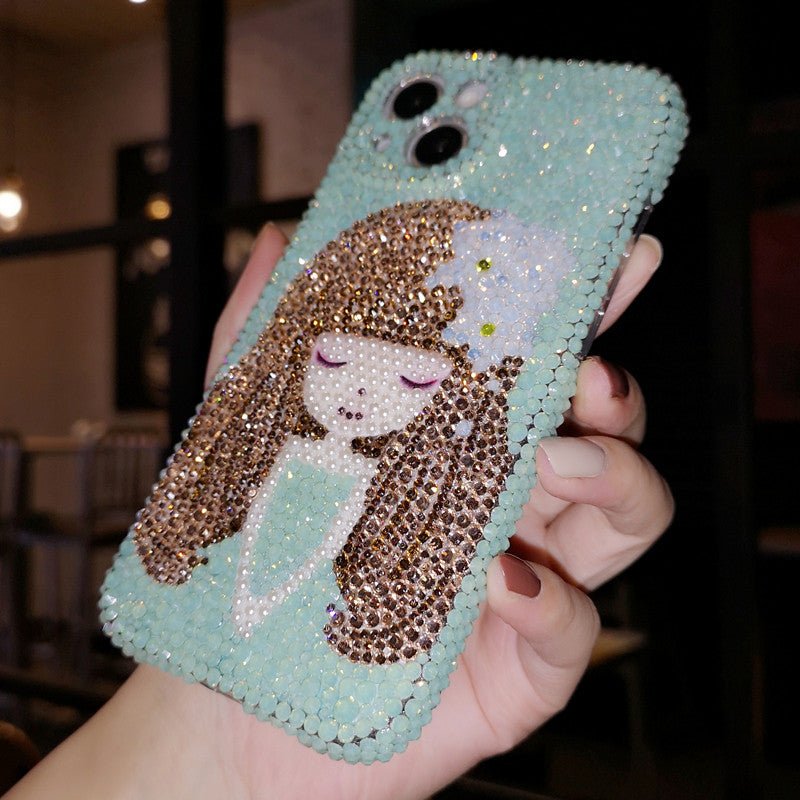 كفر iPhone Case فاخر مرصع بالكريستال رسمة فتاة - رفعة