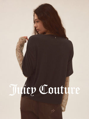 قميص نسائي محبوك بمظهر قطعتين وترتر وشبك Juicy Couture رمادي - رفعة
