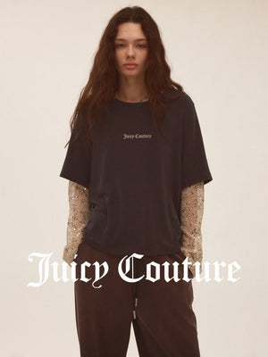 قميص نسائي محبوك بمظهر قطعتين وترتر وشبك Juicy Couture رمادي - رفعة