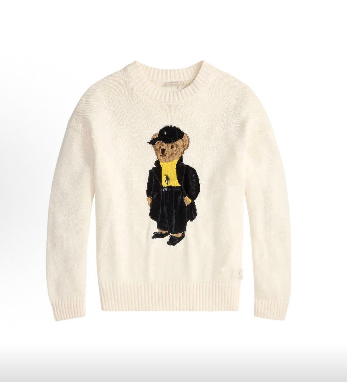 كنزة نسائية محبوكة من القطن مطرزة Bear AW25 بياقة دائرية وأكمام طويلة - رفعة