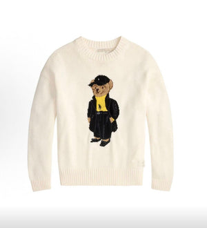 كنزة نسائية محبوكة من القطن مطرزة Bear AW25 بياقة دائرية وأكمام طويلة - رفعة