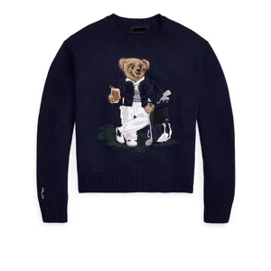 كنزة نسائية محبوكة من القطن مطرزة Bear AW25 بياقة دائرية وأكمام طويلة - رفعة