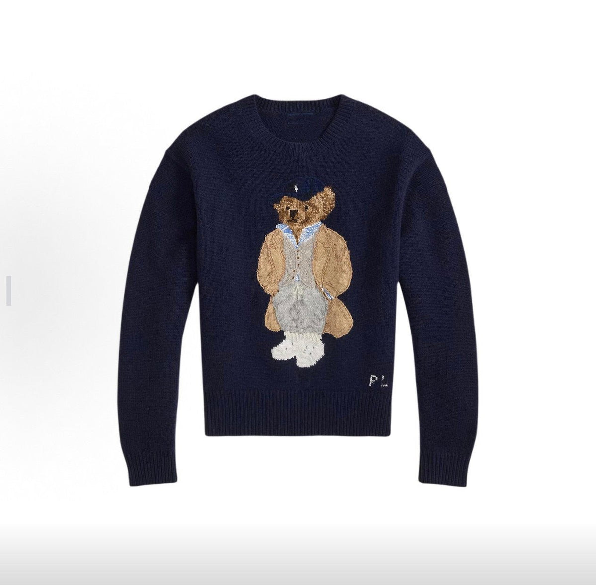 كنزة نسائية محبوكة من القطن مطرزة Bear AW25 بياقة دائرية وأكمام طويلة - رفعة