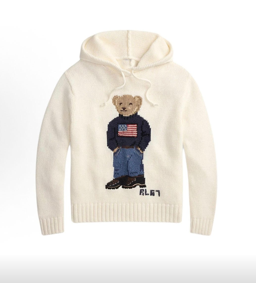كنزة نسائية محبوكة من القطن مطرزة Bear AW25 بياقة دائرية وأكمام طويلة - رفعة