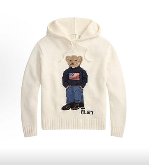 كنزة نسائية محبوكة من القطن مطرزة Bear AW25 بياقة دائرية وأكمام طويلة - رفعة