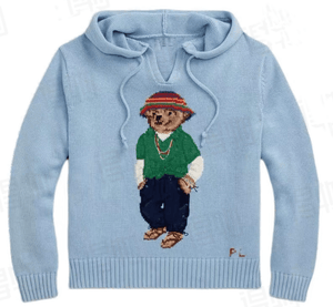 كنزة نسائية محبوكة من القطن مطرزة Bear AW25 بياقة دائرية وأكمام طويلة - رفعة