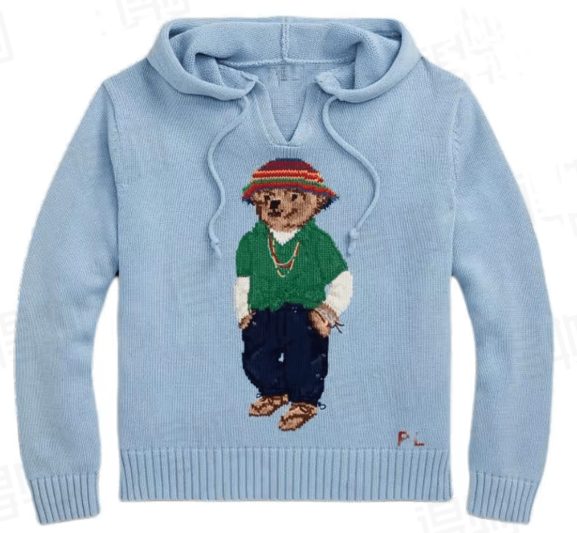 كنزة نسائية محبوكة من القطن مطرزة Bear AW25 بياقة دائرية وأكمام طويلة - رفعة