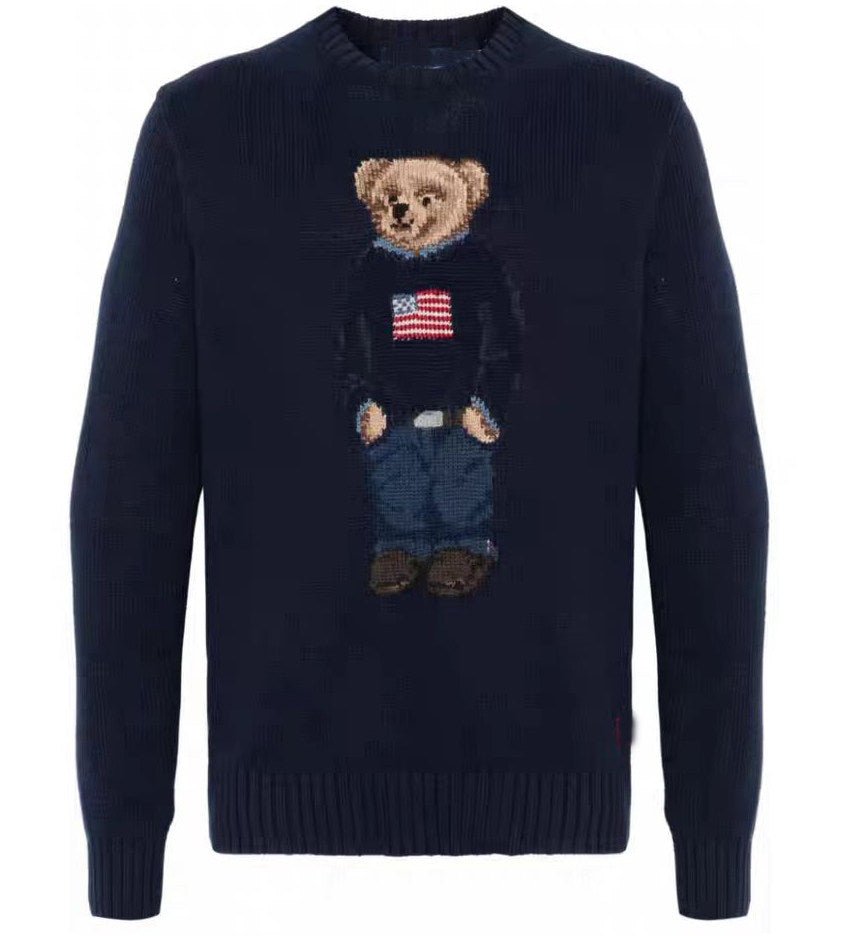 كنزة نسائية محبوكة من القطن مطرزة Bear AW25 بياقة دائرية وأكمام طويلة - رفعة