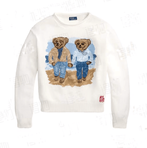كنزة نسائية محبوكة من القطن مطرزة Bear AW25 بياقة دائرية وأكمام طويلة - رفعة