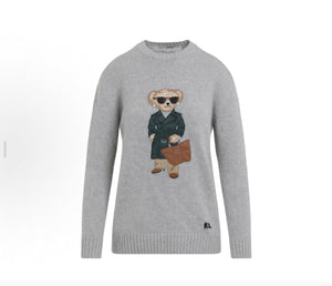 كنزة نسائية محبوكة من القطن مطرزة Bear AW25 بياقة دائرية وأكمام طويلة - رفعة