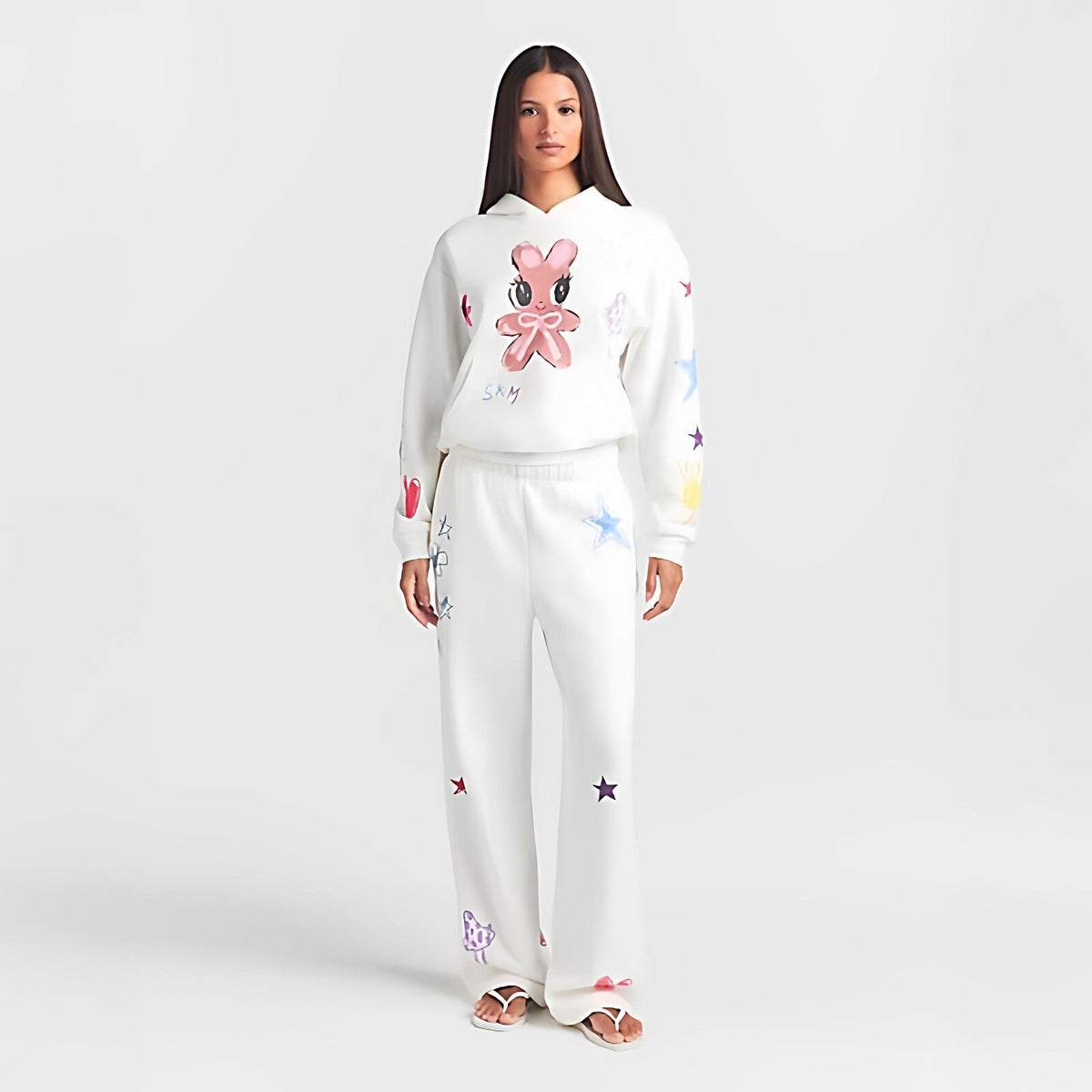 كنزة وبنطال رياضي SKIMS Cotton Fleece برسومات أرنب الغرافيتي - رفعة