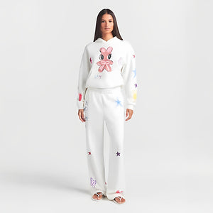 كنزة وبنطال رياضي SKIMS Cotton Fleece برسومات أرنب الغرافيتي - رفعة