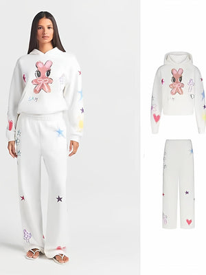 كنزة وبنطال رياضي SKIMS Cotton Fleece برسومات أرنب الغرافيتي - رفعة