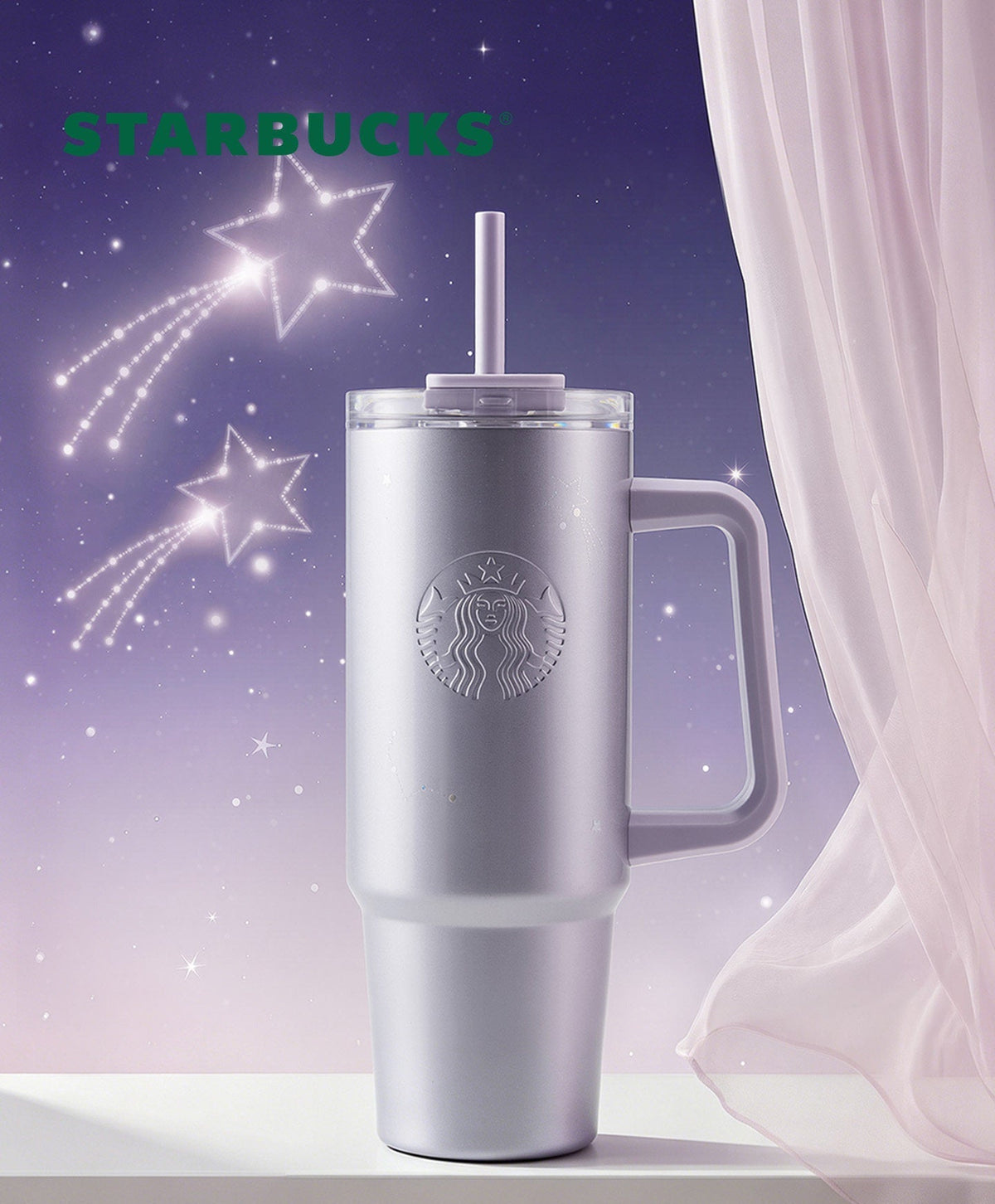 كوب Starbucks حافظ للحرارة بنفسجي وفضي أصلي - رفعة