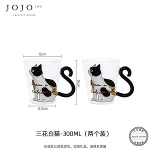 JOJO hand-painted cute cat glass coffee cup.