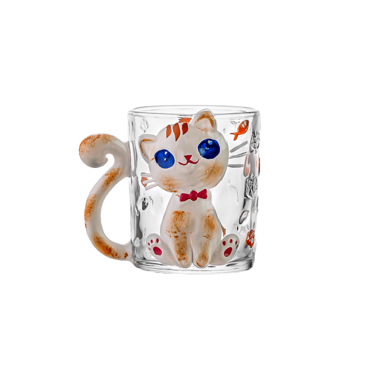 JOJO hand-painted cute cat glass coffee cup.