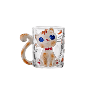 JOJO hand-painted cute cat glass coffee cup.