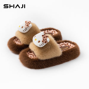 KT Cat Cotton Slippers for Women 2026 New Indoor Home Non-slip Cute Thick-Soled Furry Slippers for Women's Winter Outerwear - رفعة