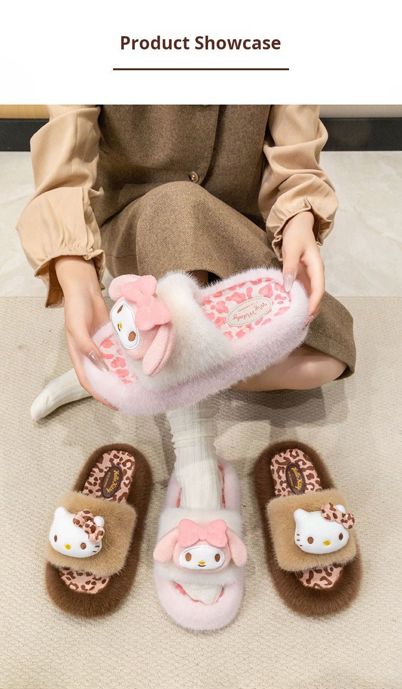 KT Cat Cotton Slippers for Women 2026 New Indoor Home Non-slip Cute Thick-Soled Furry Slippers for Women's Winter Outerwear - رفعة