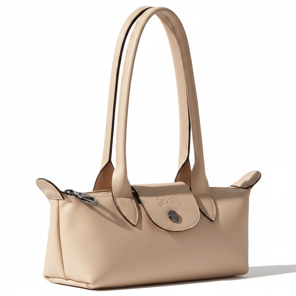 LONGCHAMP Le Pliage Xtra brand logo cowhide long-handled baguette single shoulder bag medium size unisex couple beige