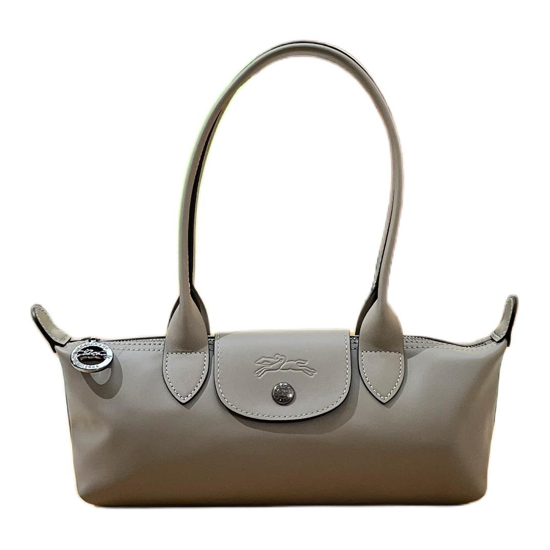 LONGCHAMP Le Pliage Xtra gun-colored metallic accessory cowhide long-handled baguette hand-carry shoulder bag medium size women's dove gray - رفعة