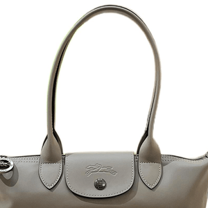 LONGCHAMP Le Pliage Xtra gun-colored metallic accessory cowhide long-handled baguette hand-carry shoulder bag medium size women's dove gray
