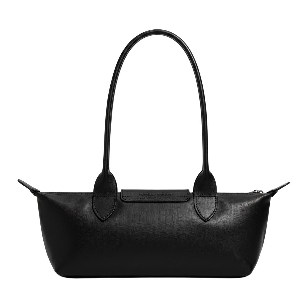 LONGCHAMP Le Pliage Xtra Solid Embossed Pattern Cowhide Long Handle Baguette Single Shoulder Bag Medium Size Women's Black