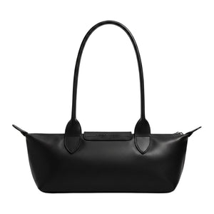 LONGCHAMP Le Pliage Xtra Solid Embossed Pattern Cowhide Long Handle Baguette Single Shoulder Bag Medium Size Women's Black