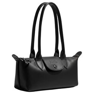 LONGCHAMP Le Pliage Xtra Solid Embossed Pattern Cowhide Long Handle Baguette Single Shoulder Bag Medium Size Women's Black