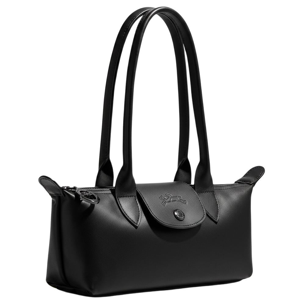 LONGCHAMP Le Pliage Xtra Solid Embossed Pattern Cowhide Long Handle Baguette Single Shoulder Bag Medium Size Women's Black