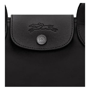 LONGCHAMP Le Pliage Xtra Solid Embossed Pattern Cowhide Long Handle Baguette Single Shoulder Bag Medium Size Women's Black