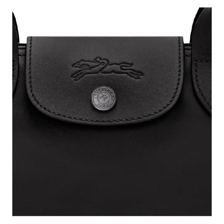 LONGCHAMP Le Pliage Xtra Solid Embossed Pattern Cowhide Long Handle Baguette Single Shoulder Bag Medium Size Women's Black