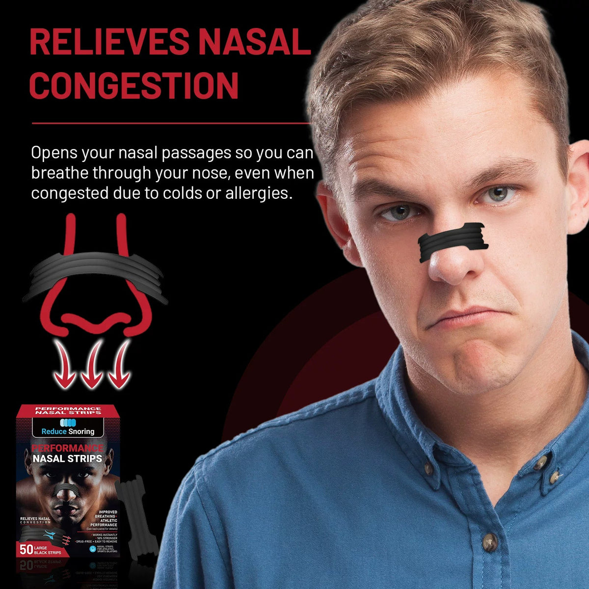 High-performance sports nose patches, 50 Nasal Strips, improve respiratory dilators and relieve nasal congestion and stop snoring