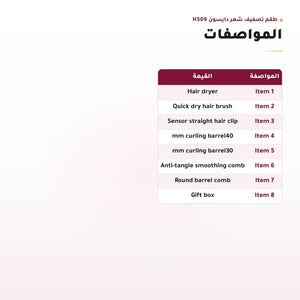 صورة محتويات طقم تصفيف الشعر دايسون HS09 باللون الذهبي الوردي
