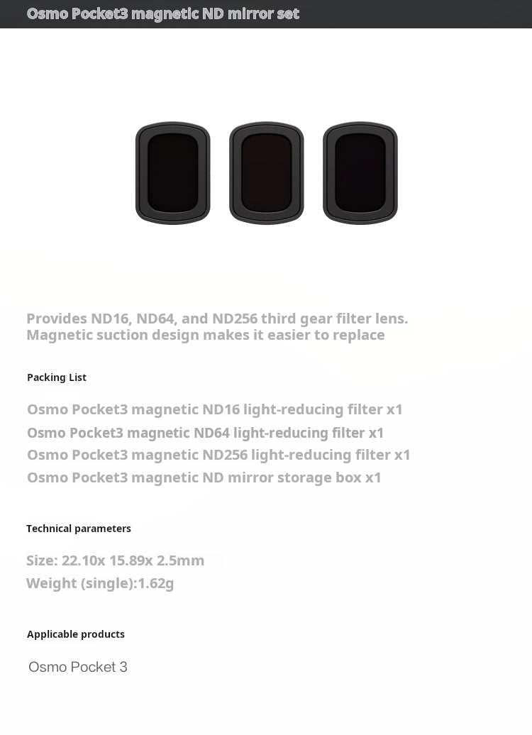 DJI Osmo Pocket 3 Magnetic مجموعة فلاتر اوسمو بوكيت 3 مغناطيسية اصلية ND16/64/256 لملحقات كاميرا دي جيه اي اوسمو بوكيت 3.