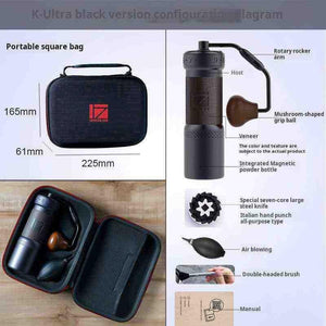 أبعاد حقيبة السفر المرفقة مع مطحنة قهوة 1Zpresso K-Ultra السوداء