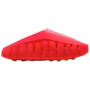 Profile view of the Nike Mind 001 neon orange slide, highlighting the clean structural silhouette and lower ventilation slits.